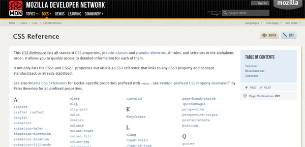 Mozilla CSS Reference