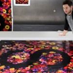 man standing next to print