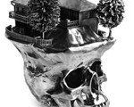 silver skull sculpture