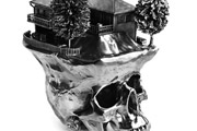 silver skull sculpture