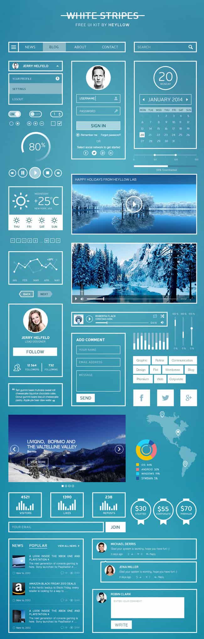 white stripes - free ui kit psd