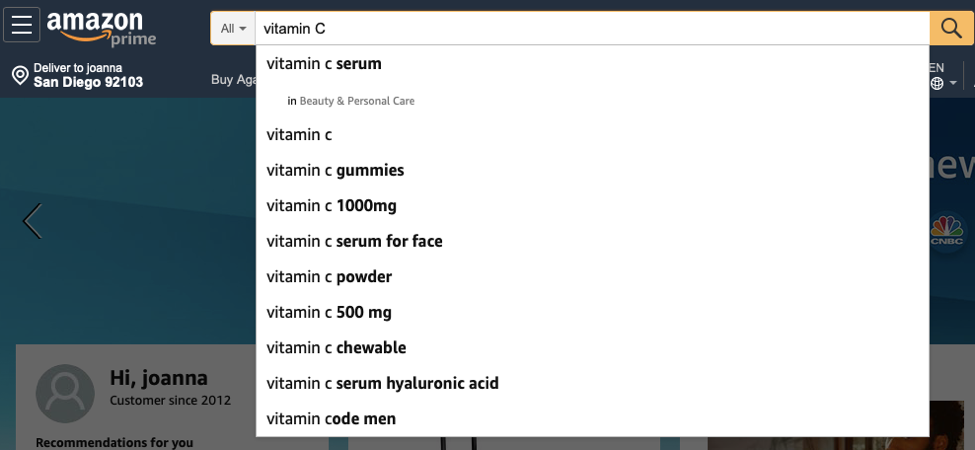 vitamin C to the search bar