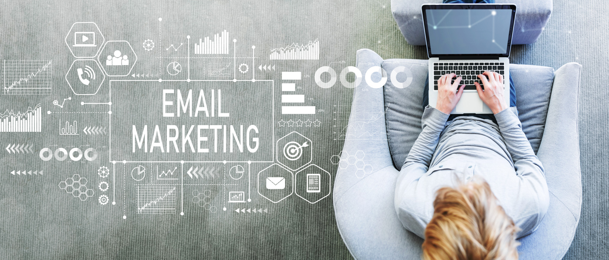 Email marketing with man using a laptop